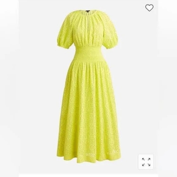 Jcrew provence smocked-waist midi dress eyelet Lemon Sorbet Size petite PS BNWT - Picture 3 of 15